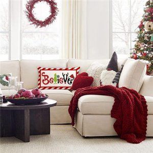 (Only Cover) Christmas Believe Lumbar Xmas Decor Red Green Outdoor Winter 12x20